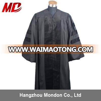 Timed Wholesale Black Deluxe Graduation Doctor Robe with velvet front